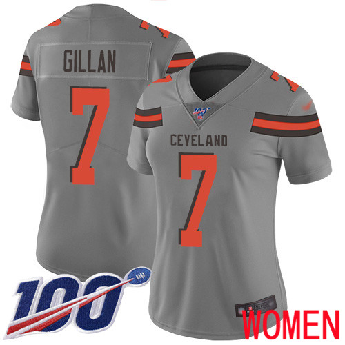 Cleveland Browns Jamie Gillan Women Gray Limited Jersey #7 NFL Football 100th Season Inverted Legend
